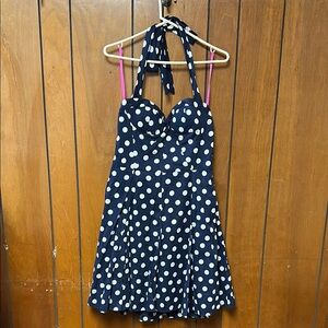 NEW Betsey Johnson Navy Polka Dot Halter Dress
